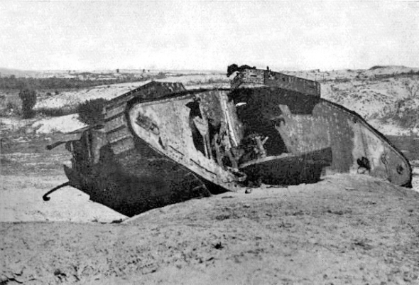 Burnt out British tank - the Second Battle of Gaza